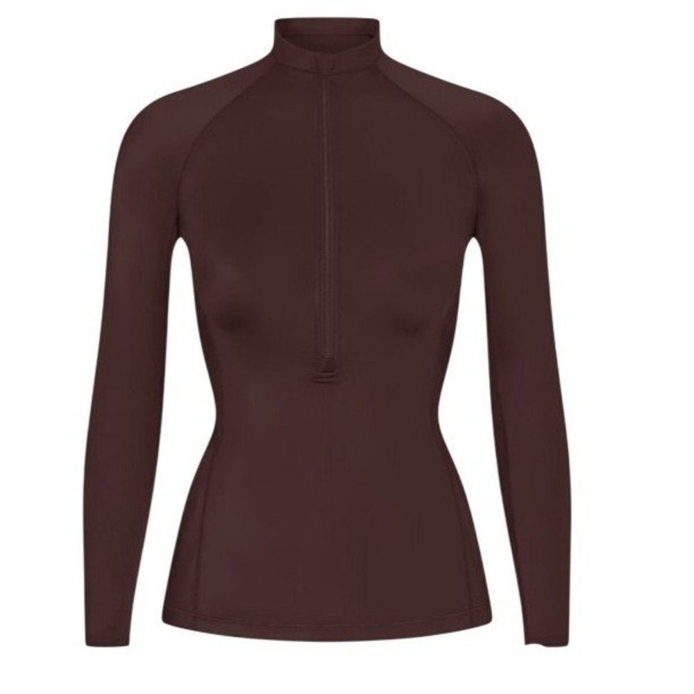 Skims Shine Long Sleeve Half Zip Top Phoenix Brown TP-ZUP-7350 Large